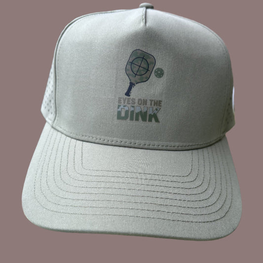 Olive Drab Eyes on the Dink pickleball hat with curved visor and laser-perforated panels